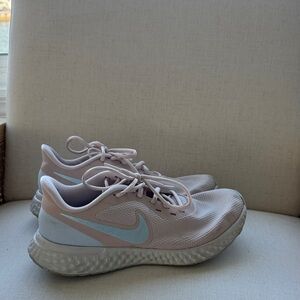 Nike Women's Running Shoes - Pale Pink with Light Blue Swoosh